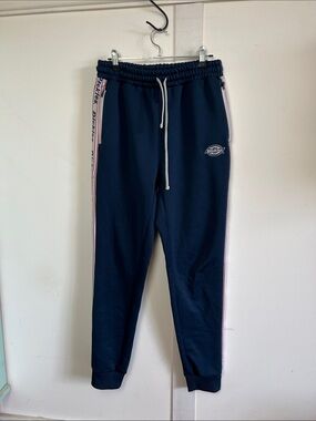 Dickies Navy Track Joggers with logo Side Stripe and drawstring elastic waist